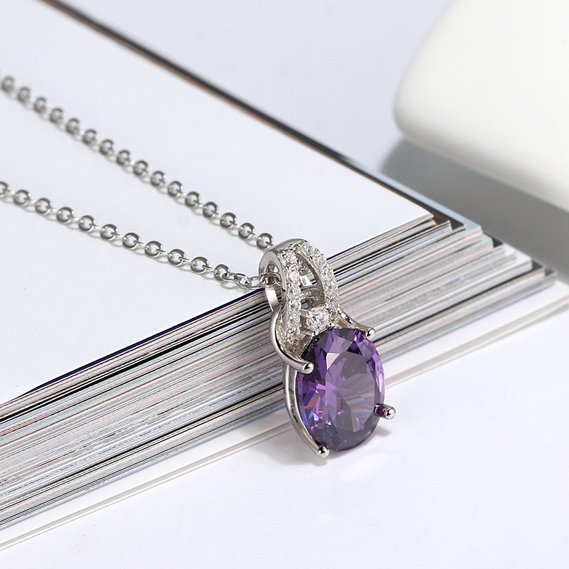 Oval Pendant Necklace for Women Purple Cz Sterling Silver Ginger Lyne Collection