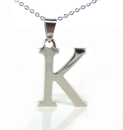 Initial Letter Pendant Necklace Stainless Steel Men Women Ginger Lyne Collection - F