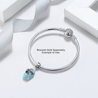 Baby Shoe Charm European Style Blue or Pink Sterling Silver CZ Ginger Lyne Collection - Blue