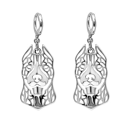Pit Bull Staffordshire Terrier Dog Necklace Silver Womens Ginger Lyne Collection - Ears Up Dog Set