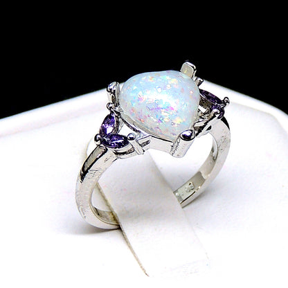 Milana Statement Ring Purple Cz Heart Fire Opal for Women Ginger Lyne Collection