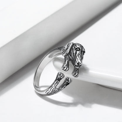 Dachshund Weiner Dog Sterling Silver Women Wrap Ring Adjustable Ginger Lyne Collection