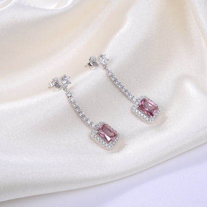 Halo Dangle Earrings for Women Sterling Silver Pink Clear CZ Ginger Lyne Collection - Pink