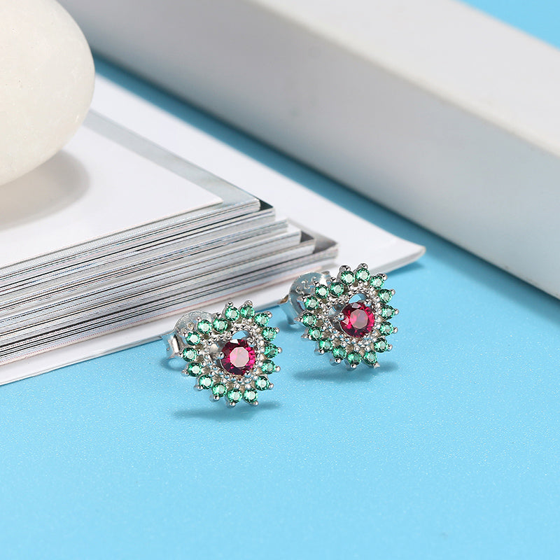 Red Cubic Zirconia Heart Stud Earrings for Women Sterling Silver 9.5mm Gift for Her by Ginger Lyne - Red