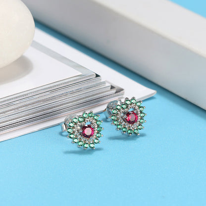 Red Cubic Zirconia Heart Stud Earrings for Women Sterling Silver 9.5mm Gift for Her by Ginger Lyne - Red