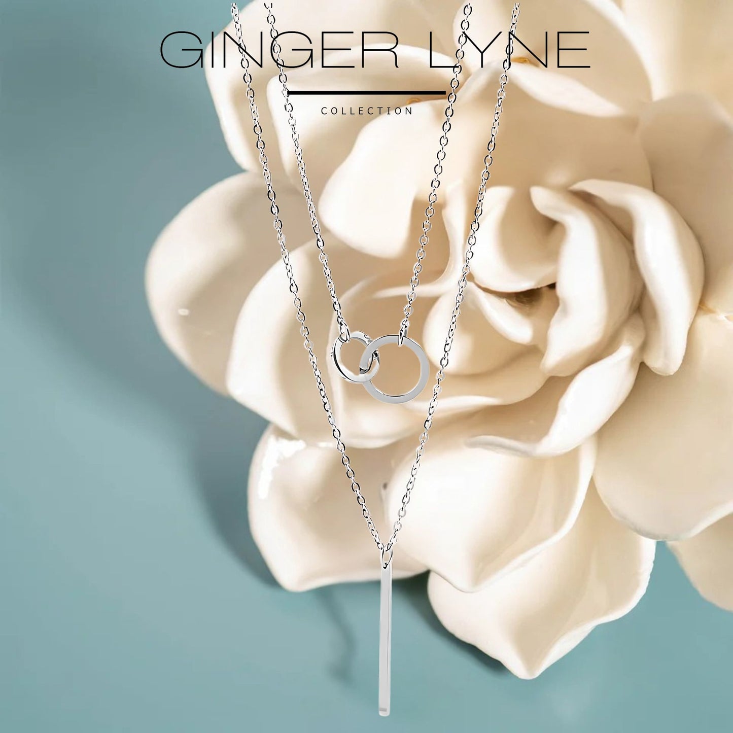 LayeredLinkedCirclesandBarPendantChainNecklaceforWomenbyGingerLyneSilverToneStainlessSteel_Silver-3