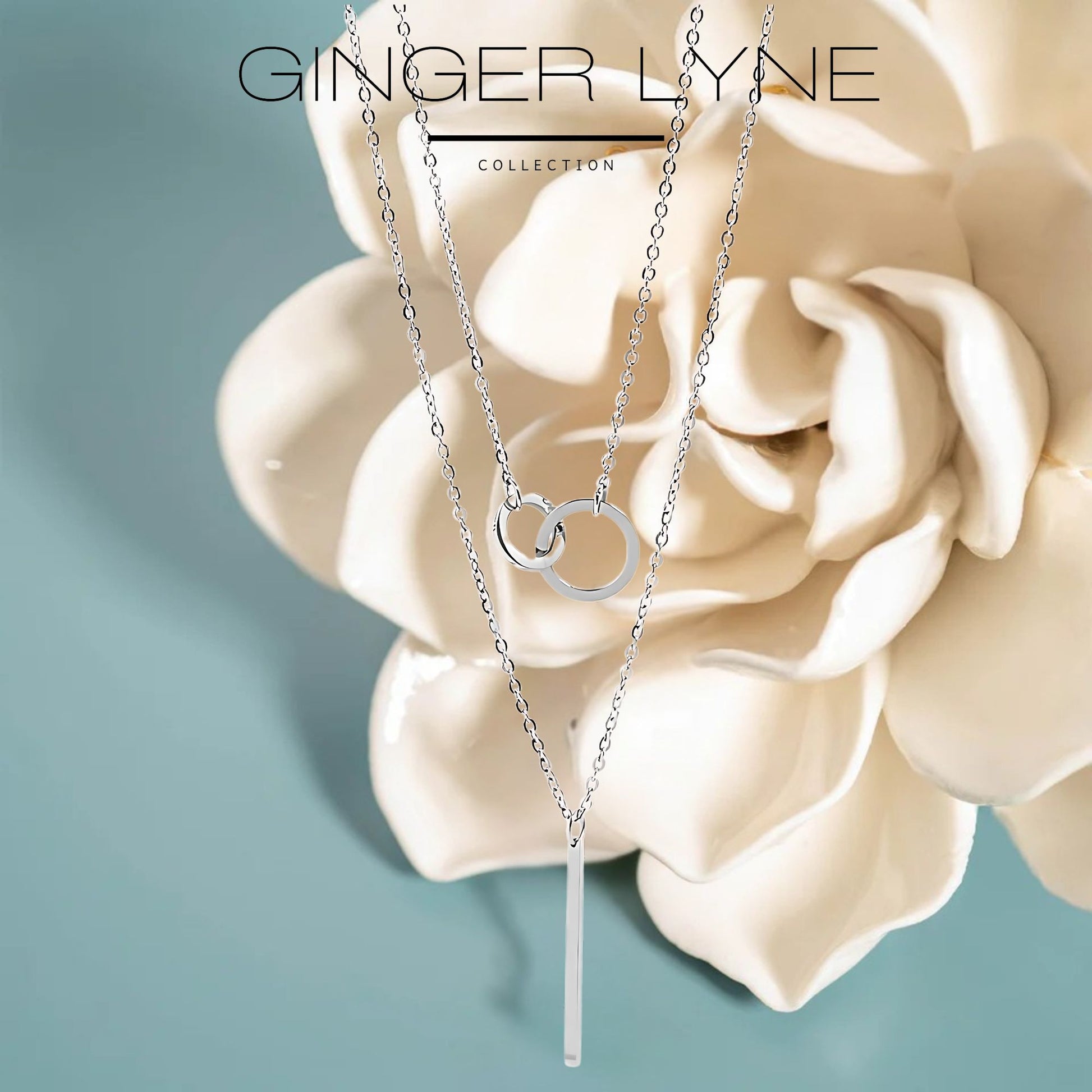 LayeredLinkedCirclesandBarPendantChainNecklaceforWomenbyGingerLyneSilverToneStainlessSteel_Silver-3