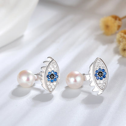 Evileye Earrings for Women and Girls Sterling Silver Blue Cz Pearl Ginger Lyne Collection