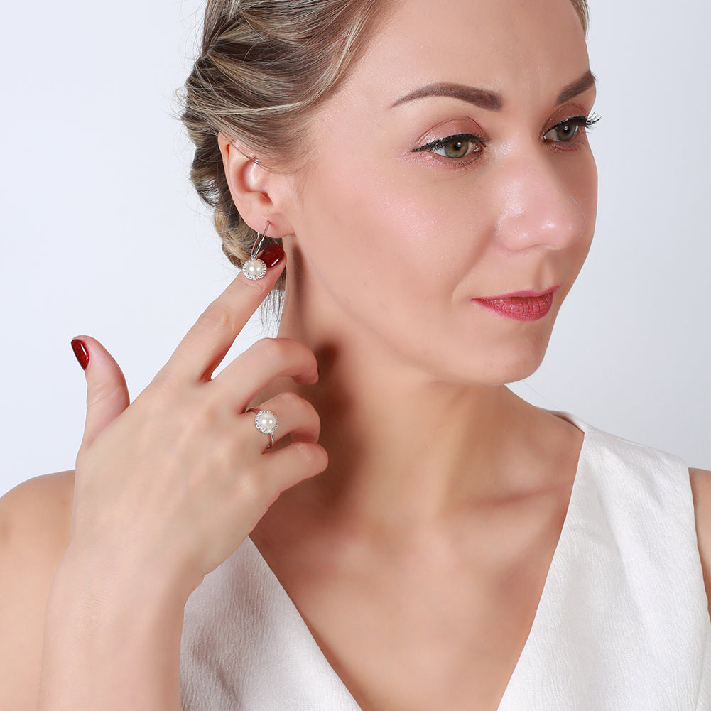 Drop Hook Earrings for Women Sterling Silver Cubic Zirconia Charm Ginger Lyne Collection - White