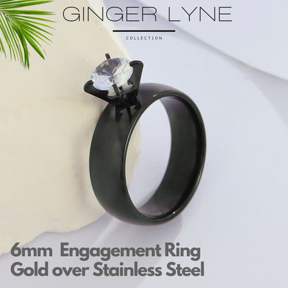 6mmGoldStainlessSteelWomenEngagementRingGingerLyneCollection_Black-2
