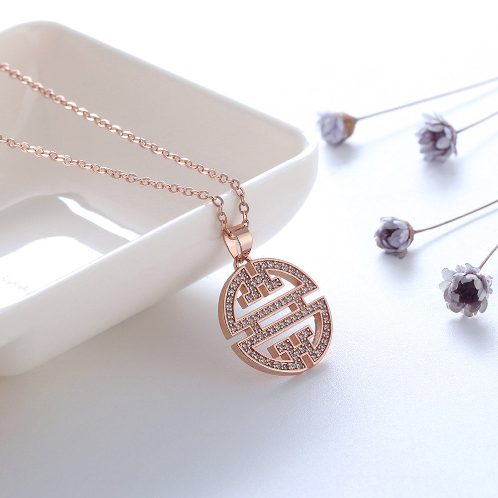 Flower Window Pattern Pendant Necklace for Women Cz Ginger Lyne Collection - Rose Gold