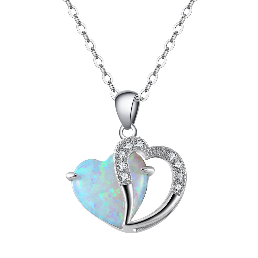 Heart Shape Fire Opal Cz Pendant Chain Necklace Girl Women Ginger Lyne Collection