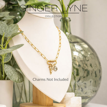 PaperclipLinkOvalCarabinerCharmHolderNecklaceforWomenStainlessSteel16"-18"GingerLyneCollection_GoldTone-5