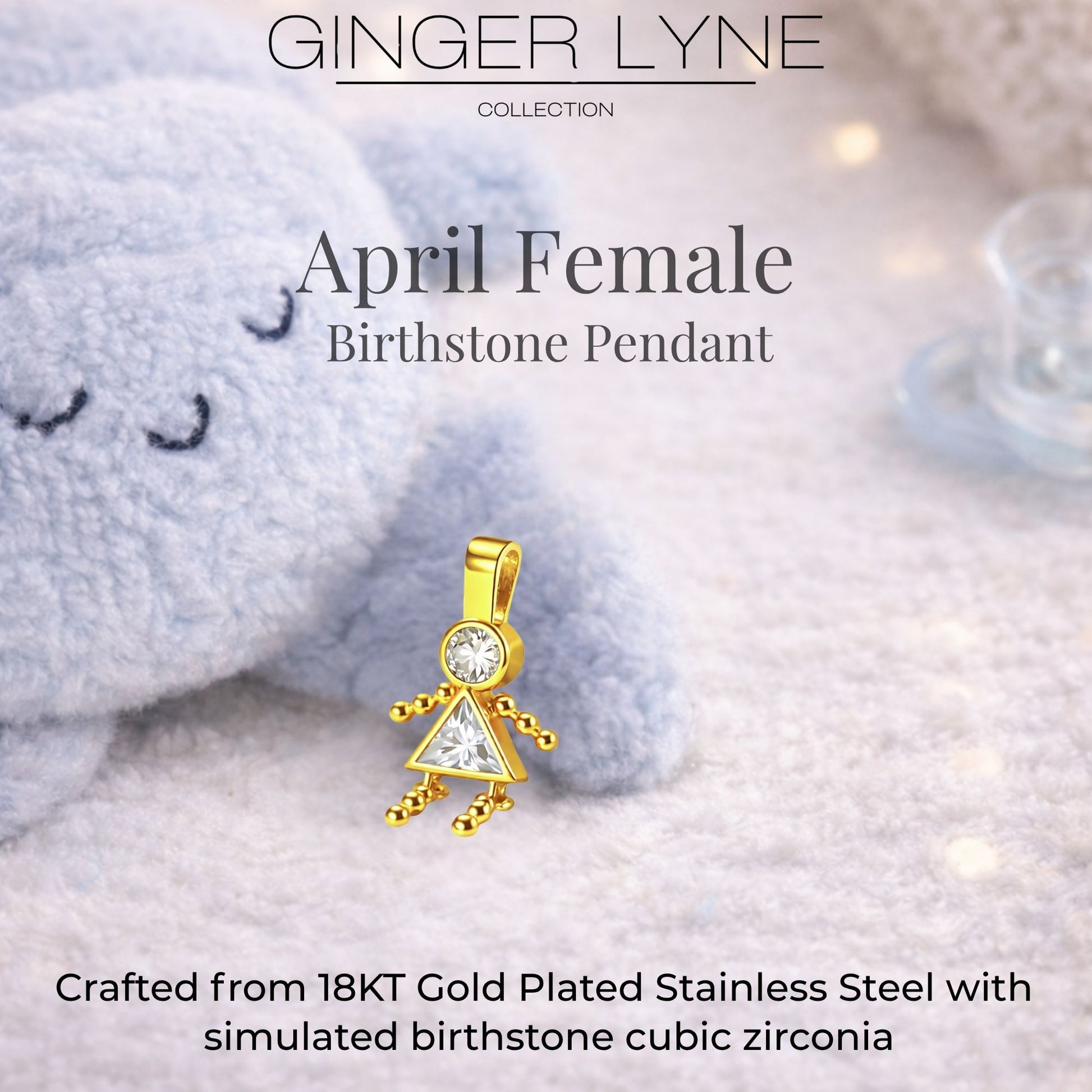 Birthstone Family Pendant for Mom by Ginger Lyne Stainless Steel Cubic Zirconia Charms For Grandma Necklace_Female-April-Gold-3