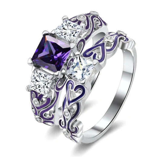 CherriPurpleWeddingRingSetforWomenCzPrincessEngagementRingMatchingBandGingerLyneCollection_Purple-1