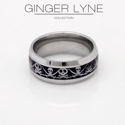 PirateJackWeddingBandSkullRingStainlessSteelMenWomenGingerLyneCollection_Black-2