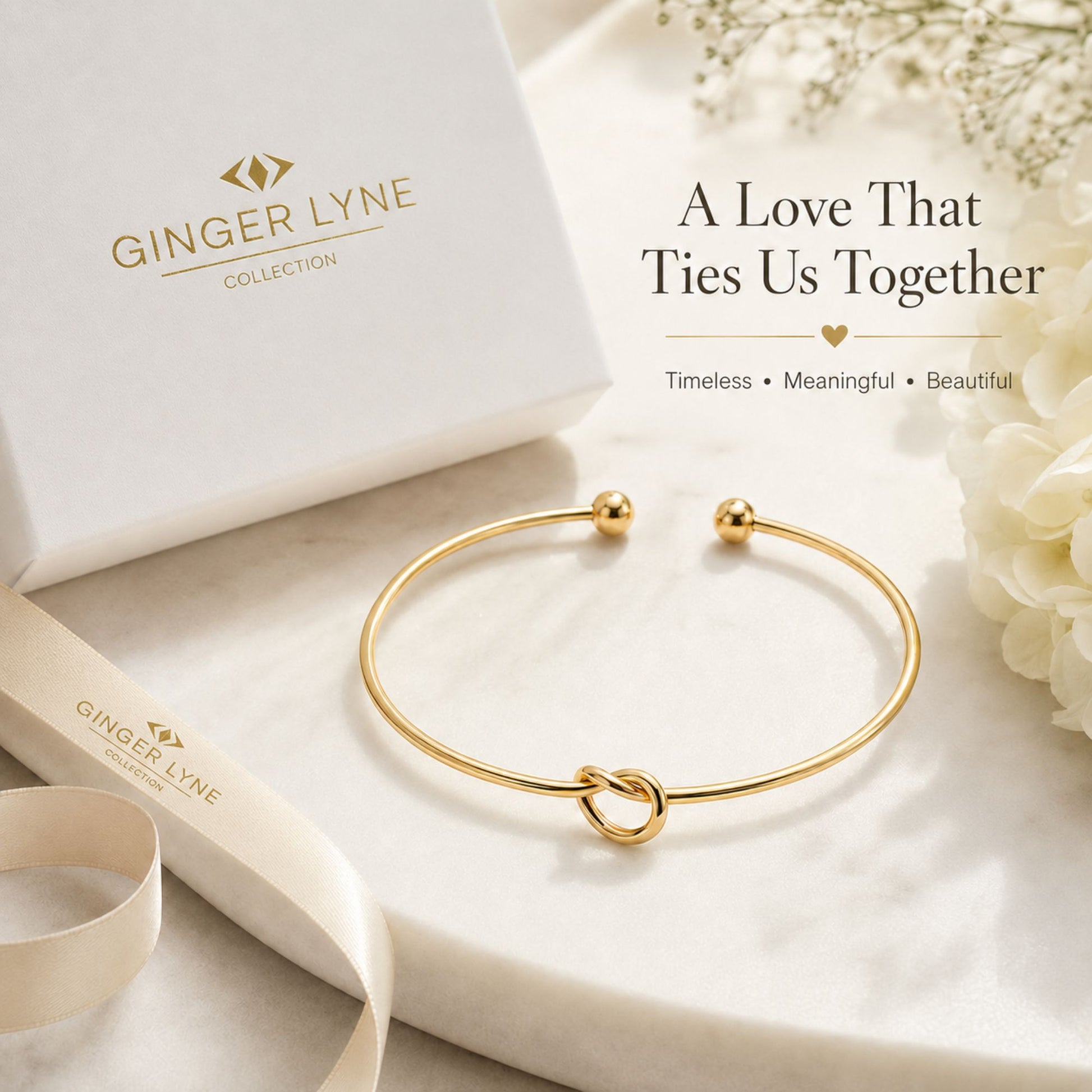 Love Knot Bracelet for Women or Men by Ginger Lyne Bridal Party Gifts Large Adjustable Bangle - Gold