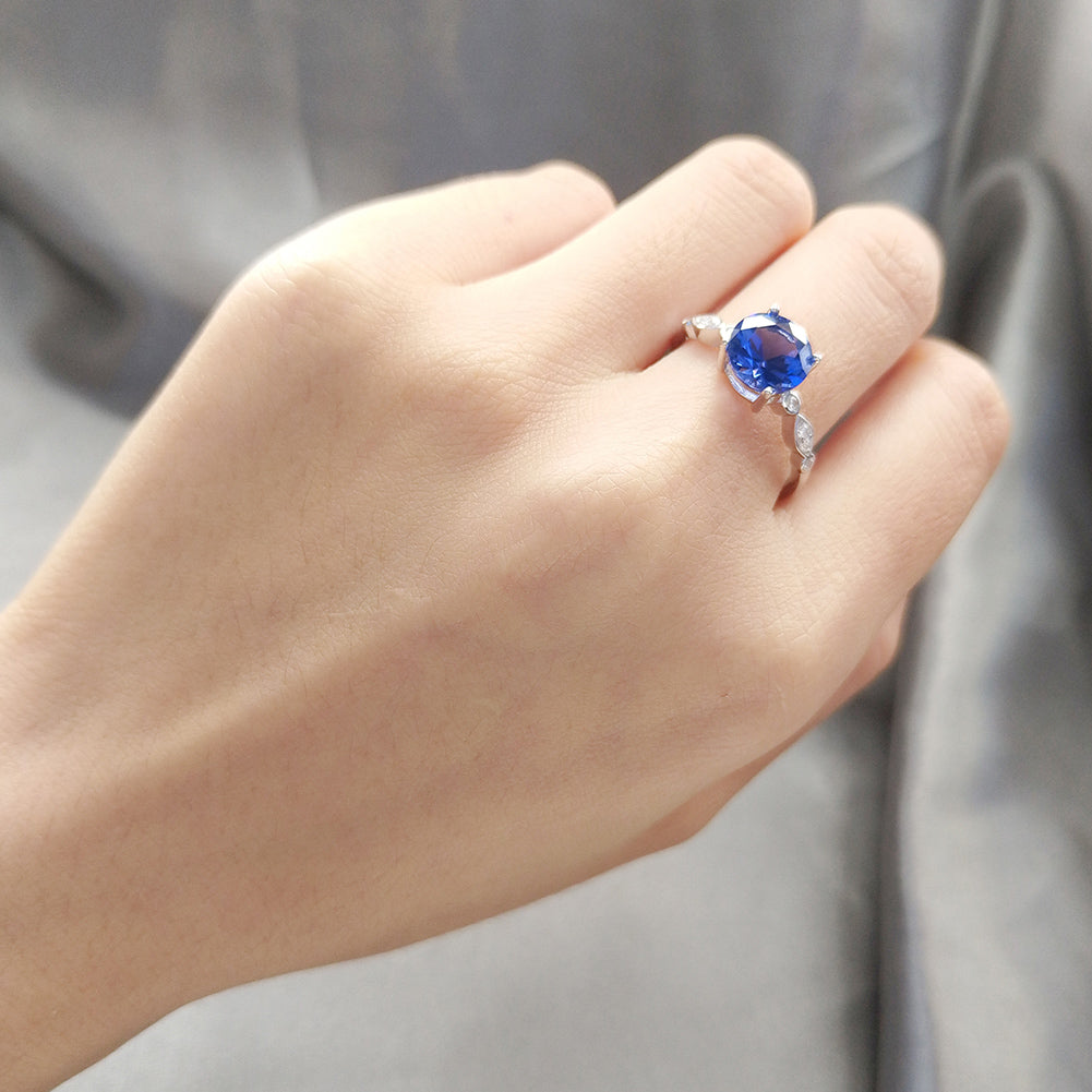 Created Blue Sapphire Engagement Ring for Women Sterling Silver Ginger Lyne Collection