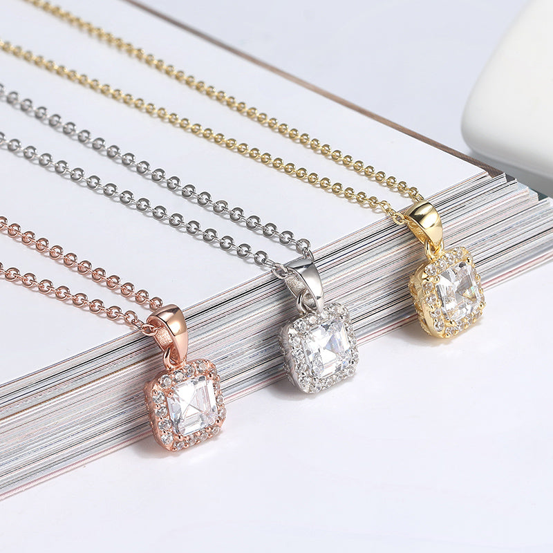 Square Halo Pendant Necklace for Women Sterling Silver Cz Ginger Lyne Collection - White Gold