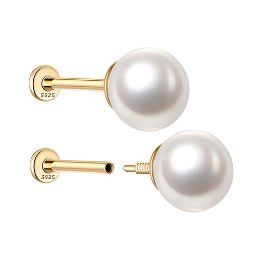 PearlFlatBackEarringsforWomenSterlingSilverCartilageHelixUpperLobeBodyPiercingStudGingerLyne_Gold-1