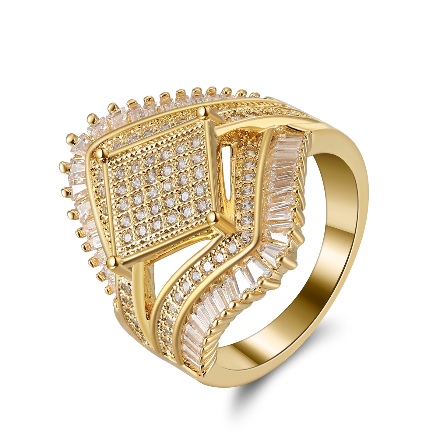 Angelica Baguette Statement Ring for Women Gold Plated Baguette Cz Ginger Lyne Collection