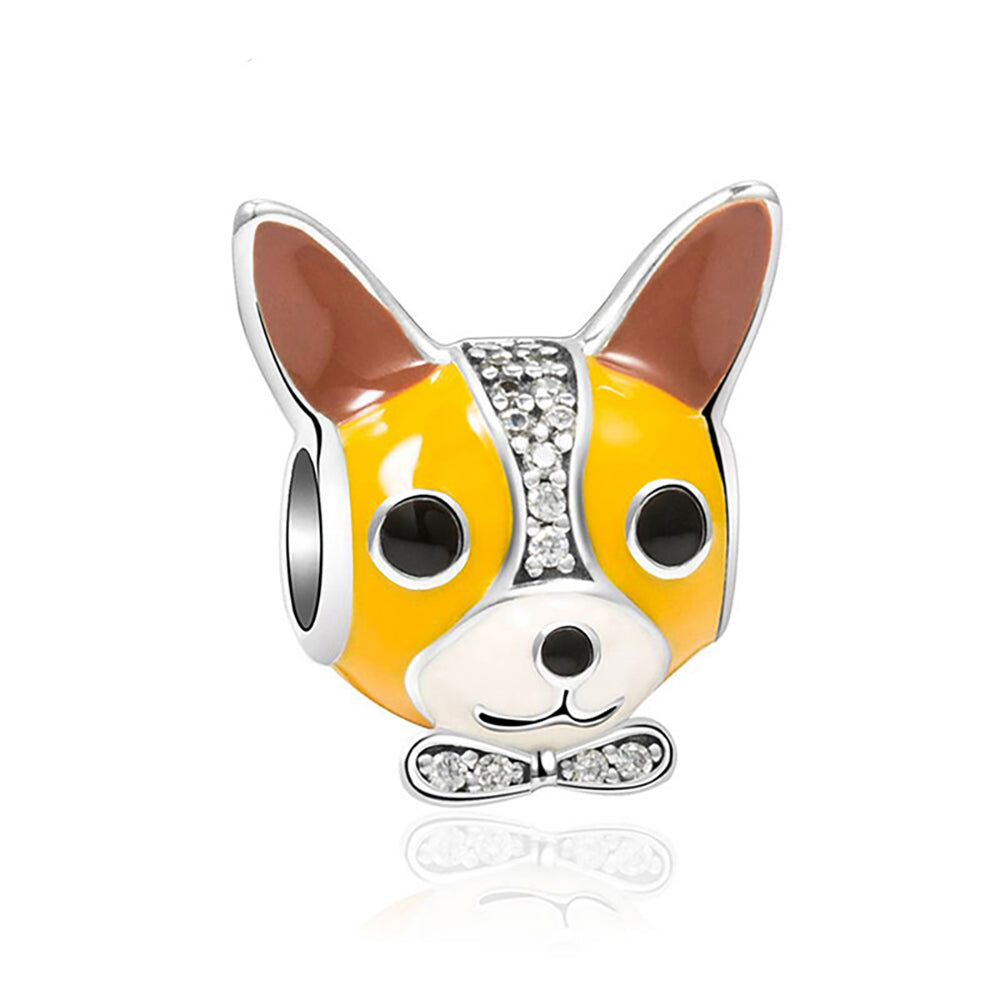 Dog Puppy Charm European Bead Enamel Sterling Silver Ginger Lyne Collection