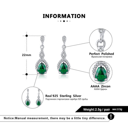 Drop Stud Earrings for Women Green Pear Cz Sterling Silver Ginger Lyne Collection