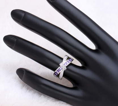 VerandaWeddingBandRingCrossKnotCzWgoldPlatedWomensGingerLyneCollection_Silver/Purple-4