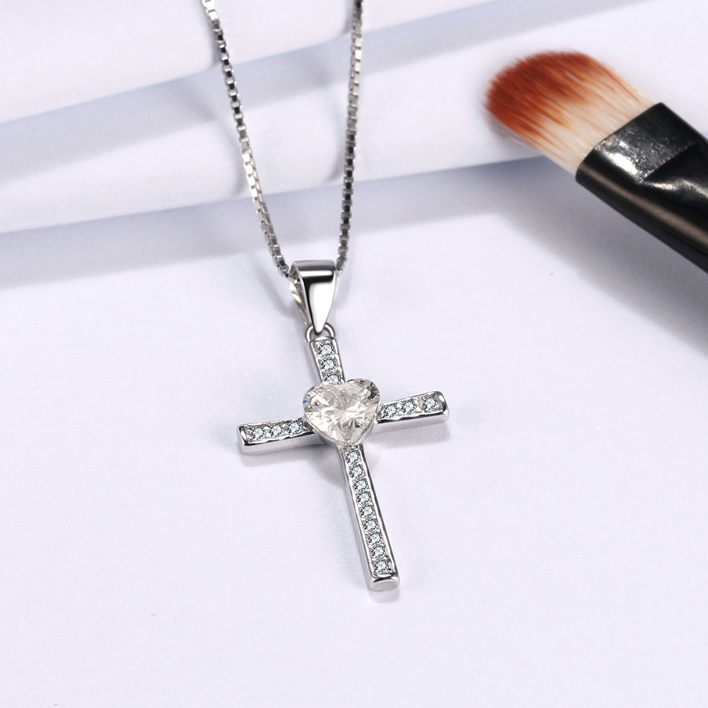 Cross Heart Pendant Necklace for Women and Girls Sterling Silver Cz Ginger Lyne Collection