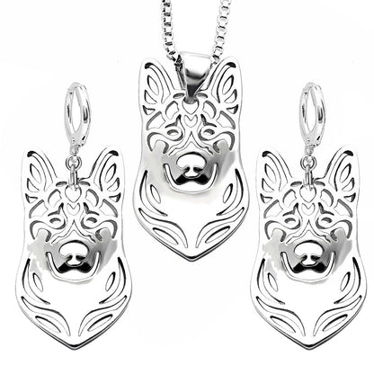 German Shepherd Dog Silver Necklace Earrings Set Women Ginger Lyne Collection