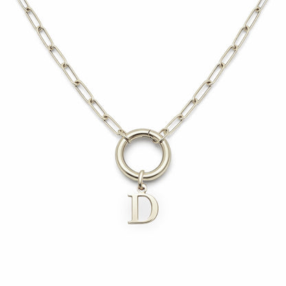 PaperclipLinkCircleCarabinerIntialLetterCharmHolderNecklaceforWomenStainlessSteel20"GingerLyne_Silver-D-1