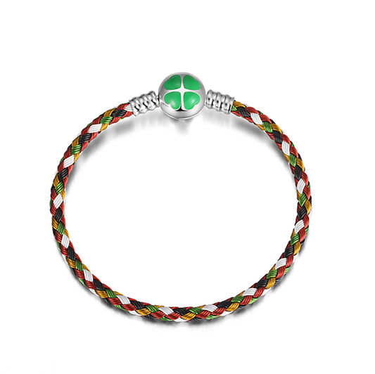 BraidedSteelCharmBraceletWomens21cmSterlingSilverLuckyCloverClaspGingerLyneCollection_21cm-1