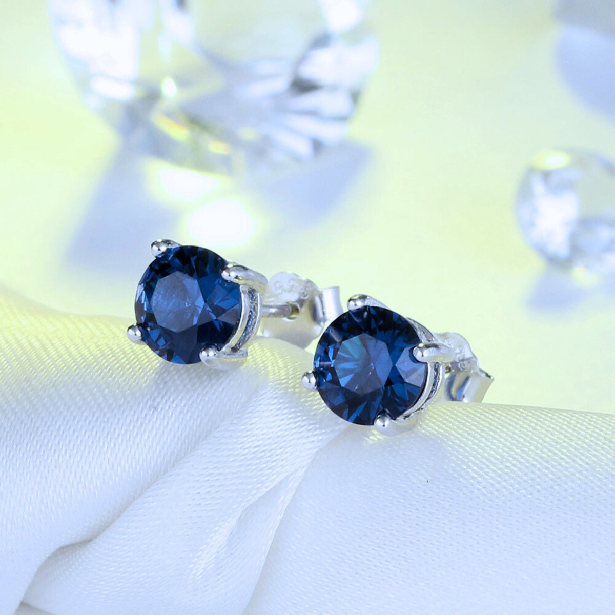 September Birthstone Stud Earrings for Women Blue Cubic Zirconia 6mm Sterling Silver Studs by Ginger Lyne - September