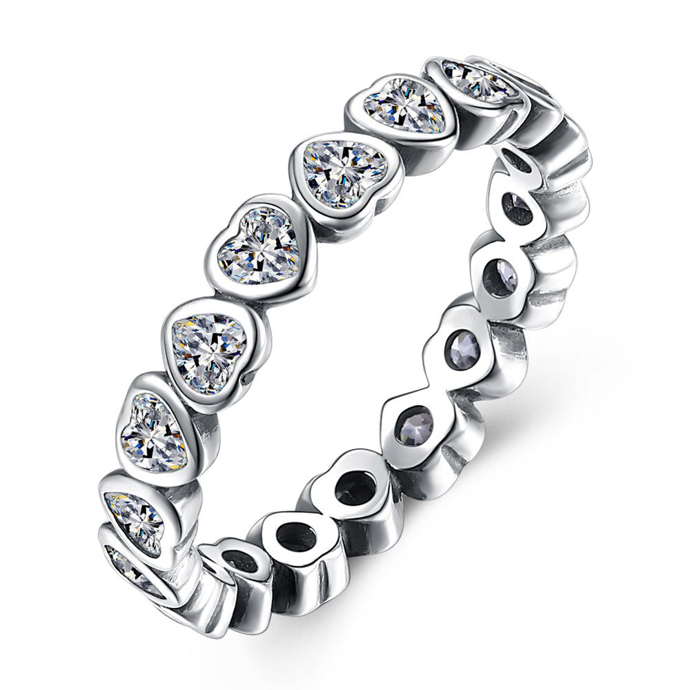 Heart Eternity Band Ring Sterling Silver Cz Wedding Women Ginger Lyne Collection - 8