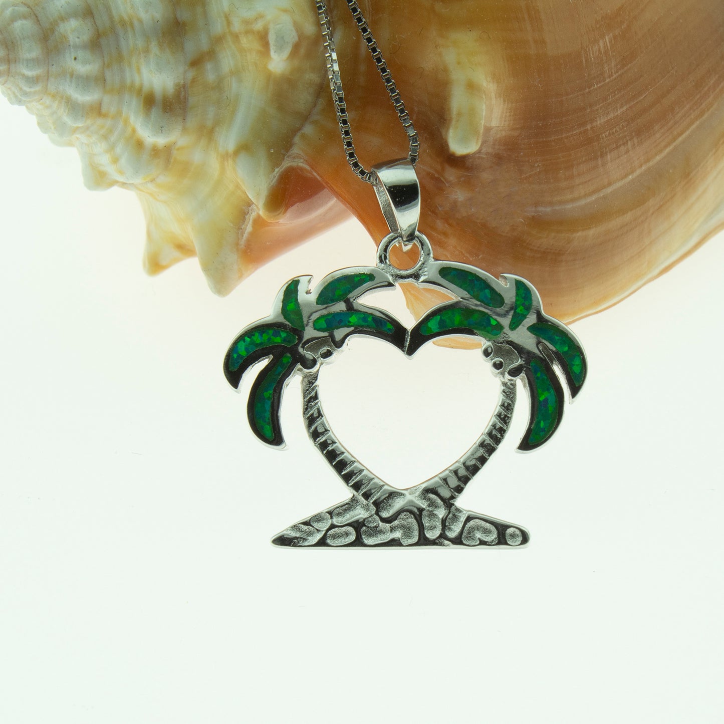 Palm Tree Necklace for Women Green Fire Opal Sterling Silver Ginger Lyne Collection