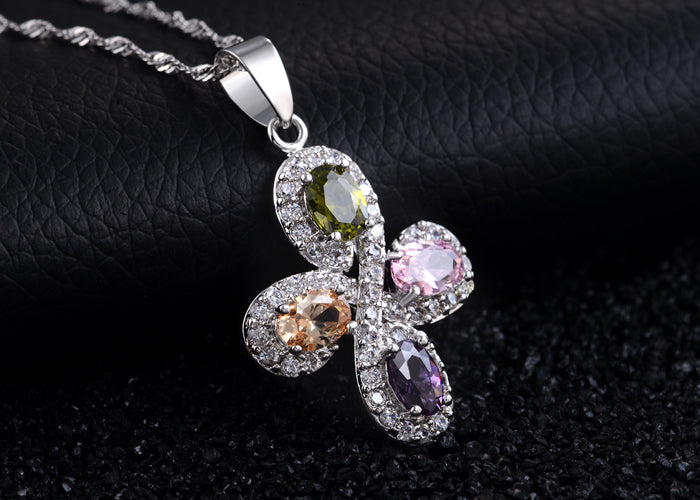 Cross Pendant Necklace for Women Mulit Colored Pave Paved CZ Ginger Lyne Collection