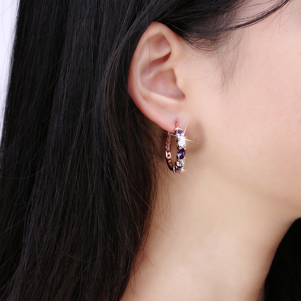 Hoop Earrings for Women Purple Cubic Zirconia White Gold Plated Ginger Lyne Collection - Rose Gold