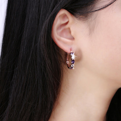 Hoop Earrings for Women Purple Cubic Zirconia White Gold Plated Ginger Lyne Collection - Rose Gold