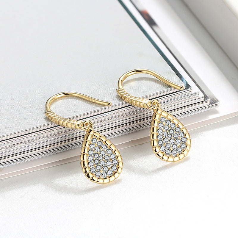 Teardrop Dangle Hook Earrings for Women Pave Cz Sterling Silver Ginger Lyne Collection - Yellow Gold