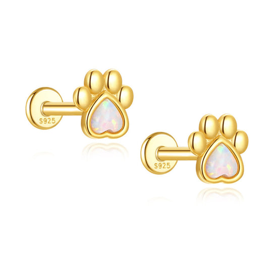 DogPawHeartFlatBackOpalEarringsforCartilageUpperLobe16gSterlingSilverStudsPairbyGingerLyne_White-1