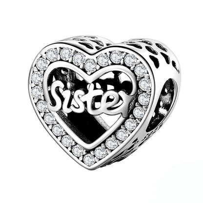 Sister Heart Charm Clear Cubic Zirconia Sterling Silver Womens Ginger Lyne Collection