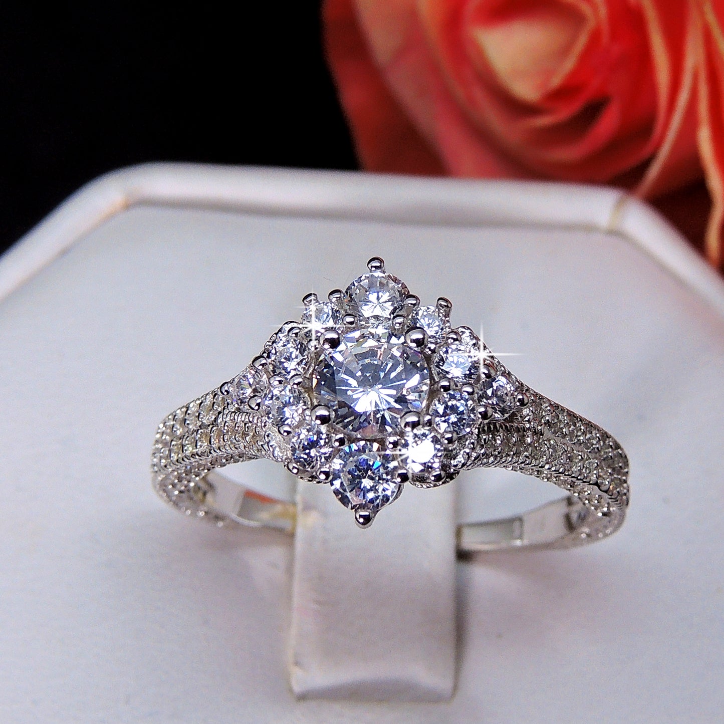 SelenaEngagementRingSterlingSilverCzClusterWomensGingerLyneCollection_Clear-6