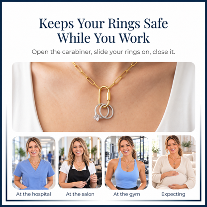 Gold Plated Square Screw Rectangle Carabiner Charm Holder Necklace Paperclip Chain 18-20 Inch Stainless Steel by Ginger Lyne - Gold-PaperclipChain/Rect Sq CH