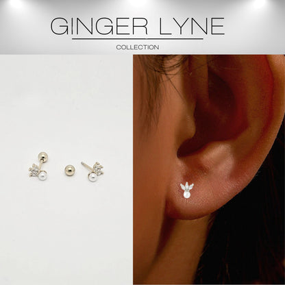 Marquise CZ Flat Back Earrings 18g for Cartilage Helix Tragus Lobe Gold Plated Sterling Silver 1 pair by Ginger Lyne - Silver