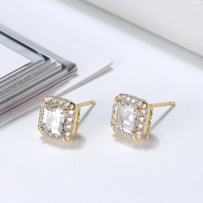 Square Halo Stud Earrings for Women Clear Cz Sterling Silver Womens Ginger Lyne Collection - Yellow Gold