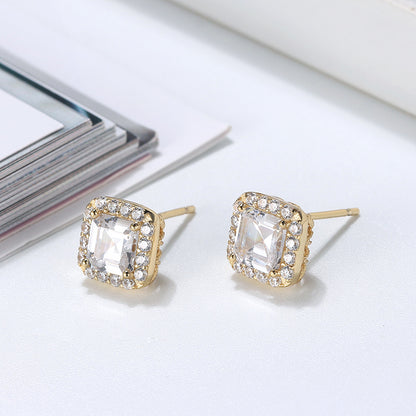 Square Halo Stud Earrings for Women Clear Cz Sterling Silver Womens Ginger Lyne Collection - Yellow Gold