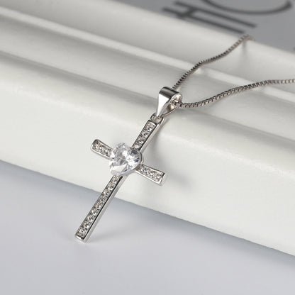 Cross Heart Pendant Necklace for Women and Girls Sterling Silver Cz Ginger Lyne Collection