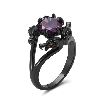 Dragon Ring for Women Solitaire Cz Black Gothic Engagement Ring Ginger Lyne Collection