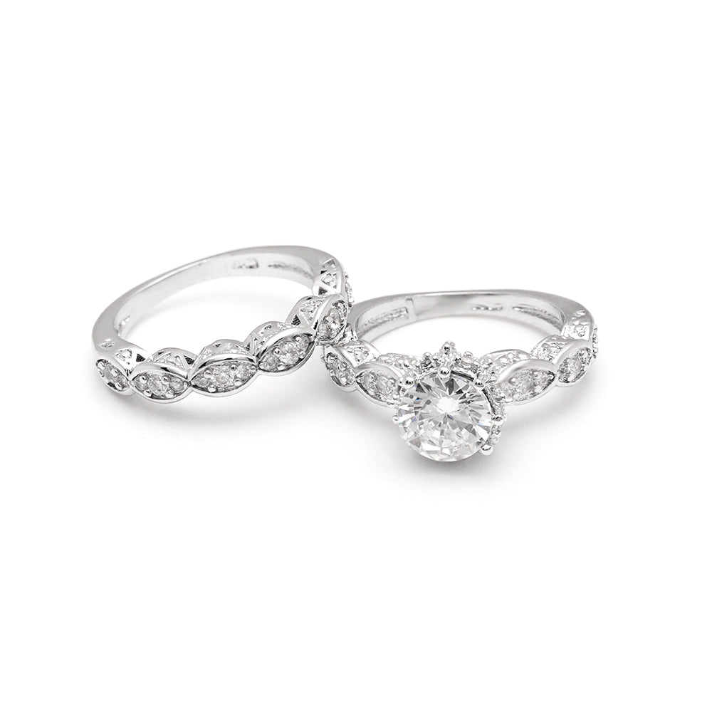 Nickie Wedding Ring Set Sterling Silver Zirconia Ring Band Women Ginger Lyne Collection