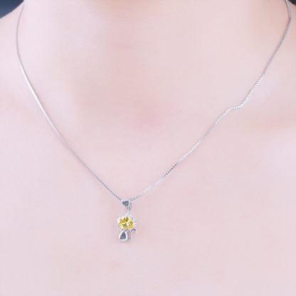 Kitty Cat Necklace for Girls and Women Citrine Sterling Silver Ginger Lyne Collection